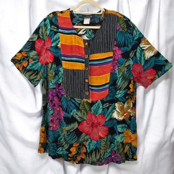 VTG Carole Little Floral Print Button Down Shirt Woman‎ Plus Size 20 Tropical - Picture 1 of 9